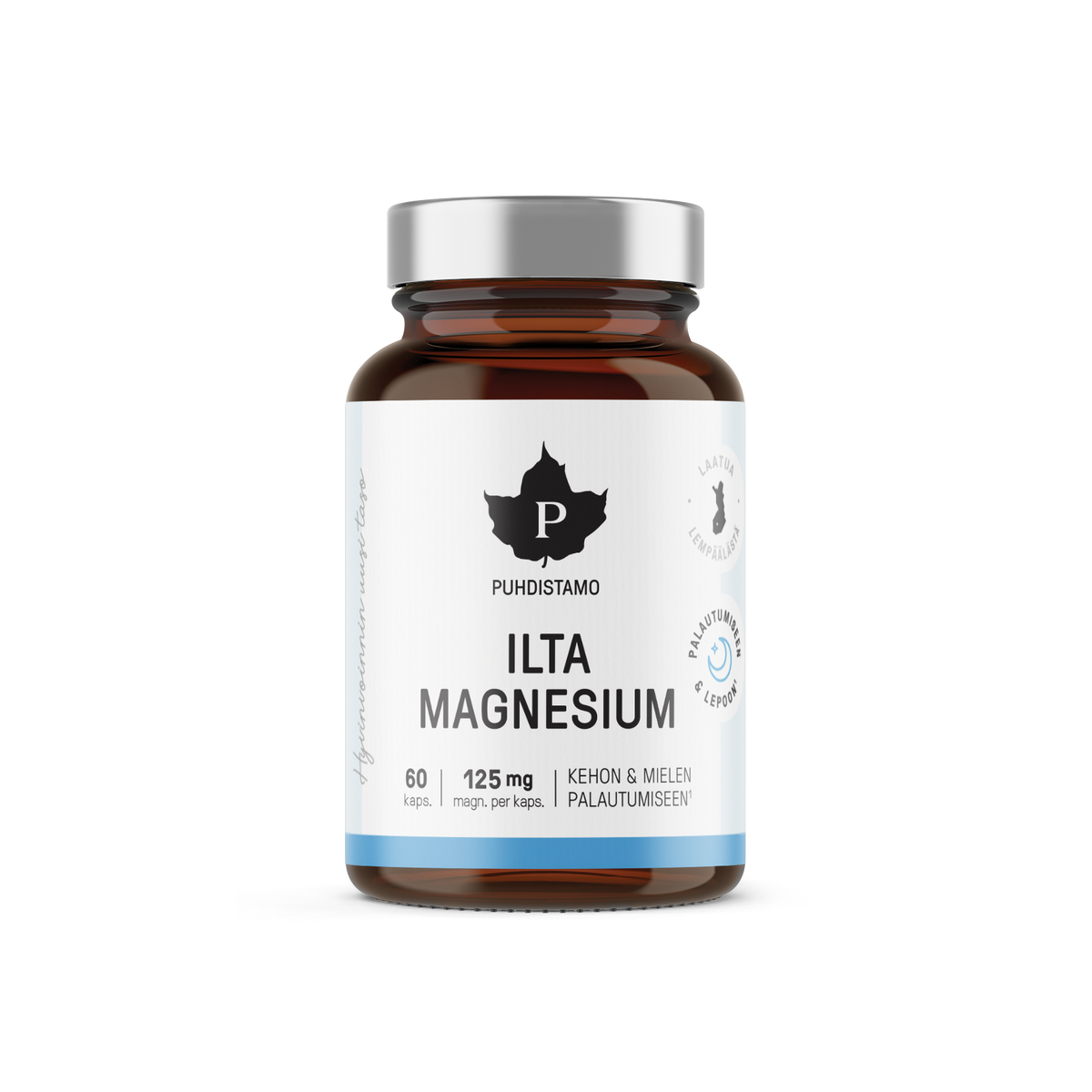 Puhdistamo Ilta Magnesium 60 kapselia magnesiumbisglysinaattia kärsimyskukkauutteella ja L-teaniinilla TerveysVoima verkkokaupasta