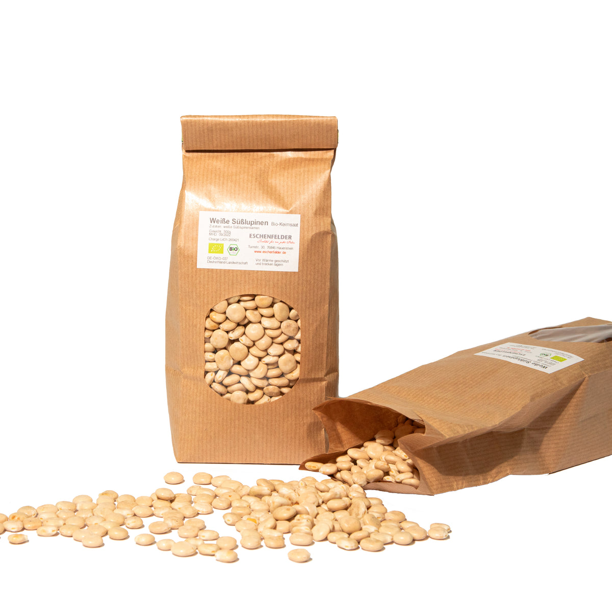 Eschenfelder luomu valkolupiinisiemenet 500g itämiseen ja proteiinirikkaaseen ruokavalioon TerveysVoima verkkokaupasta