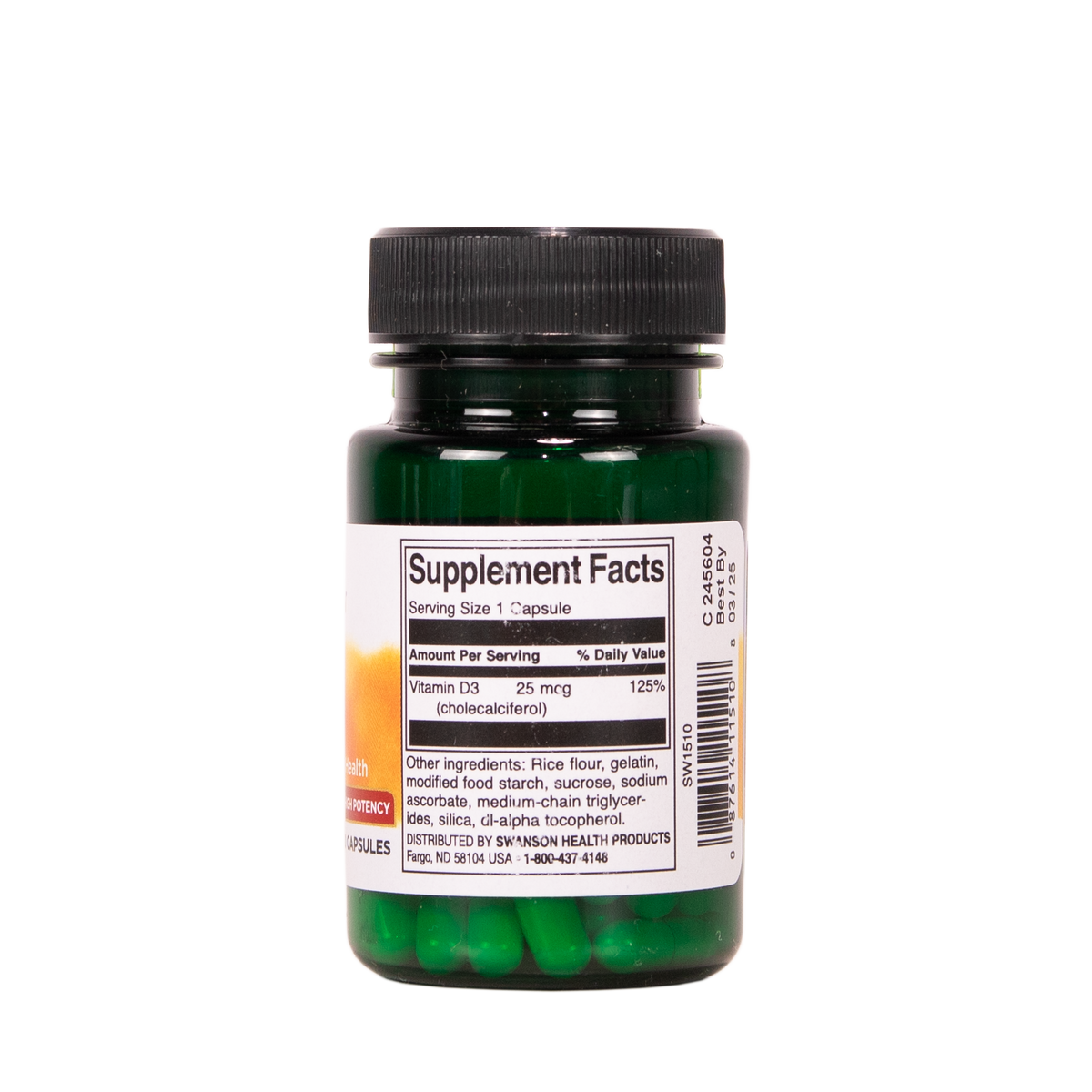 SWANSON D-vitamiini 25 mikrogrammaa - Ravintosisältö - TerveysVoima verkkokauppa