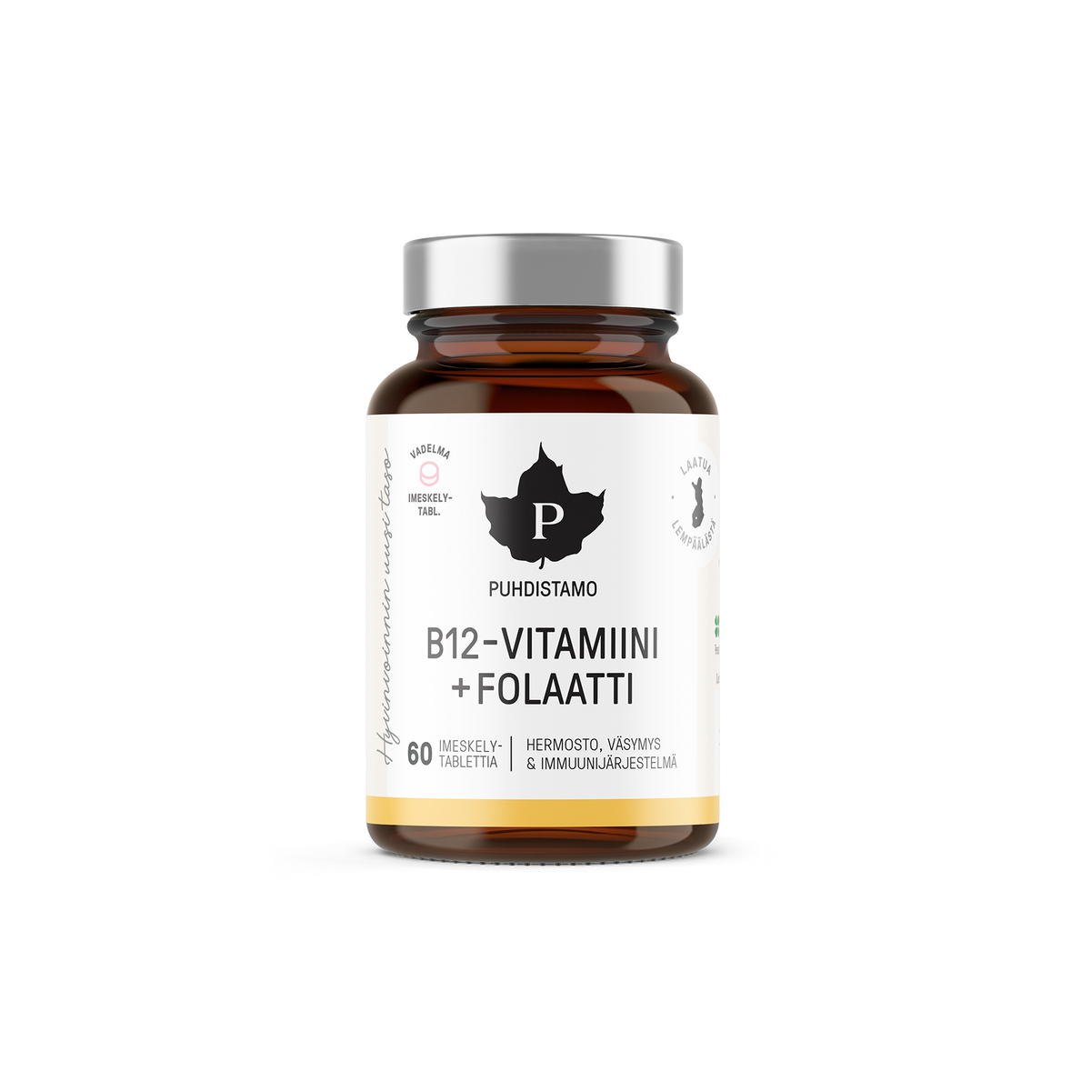 Puhdistamo B12-vitamiini + Folaatti vadelma imeskelytabletti 60kpl  TerveysVoima verkkokaupasta