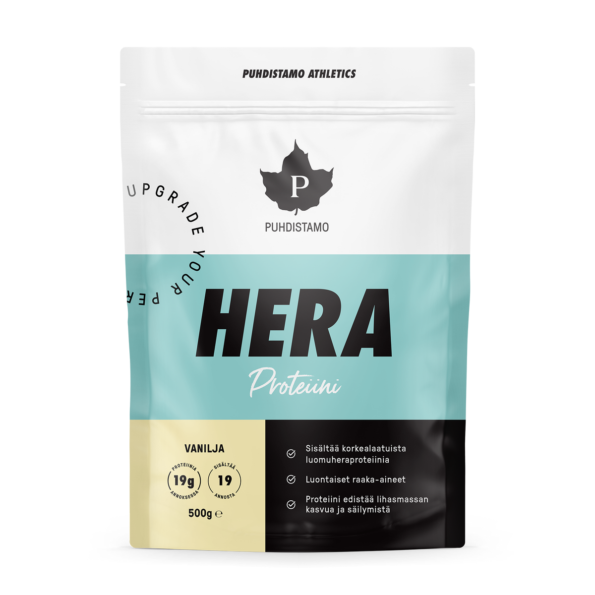 Puhdistamo Hera heraproteiinijauhe vanilja 500g proteiinilisä juomiin ja aamiaiselle TerveysVoima verkkokaupasta