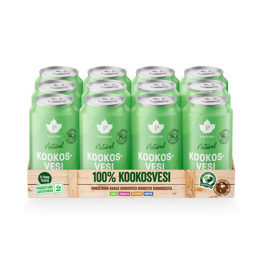 Puhdistamo Natural Kookosvesi 12-pack - 100% luonnollinen kookosvesi TerveysVoima verkkokaupasta