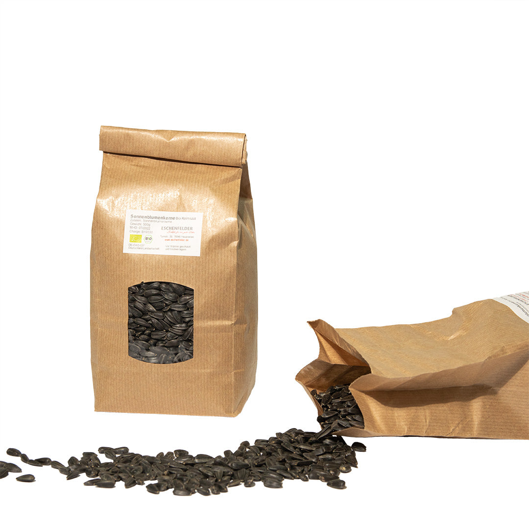 Eschenfelder auringonkukansiemenet luomu 500g kuorelliset - idätettävät omega-6 linolihappoa TerveysVoima verkkokaupasta