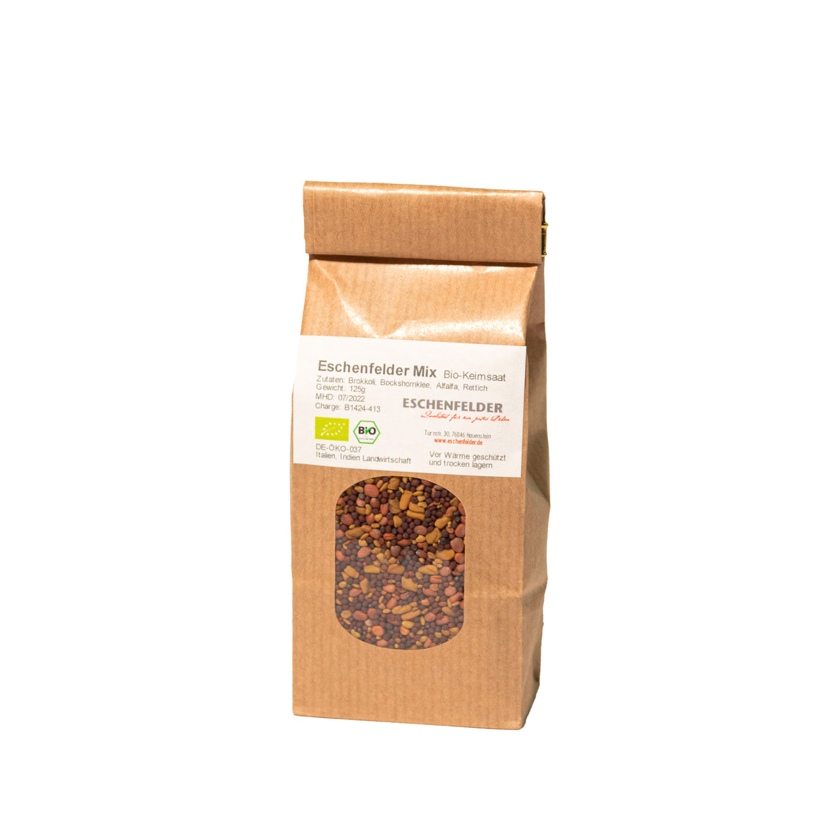 Eschenfelder luomu sekoitus Mix siemenet 125g TerveysVoima - bio siemenseos parsakaali alfalfa sarviapila daikon-retiisi valmiina itämiseen