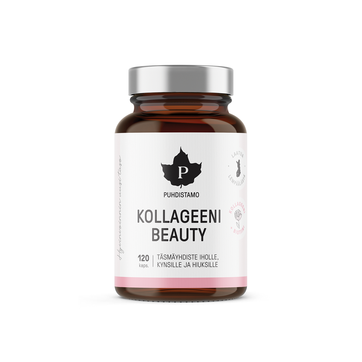 Puhdistamo Kollageeni Beauty 120 kapselia kollageenipeptidi biotiini C-vitamiini ja sinkki ravintolisä TerveysVoima verkkokaupasta