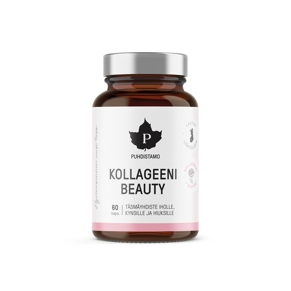 Puhdistamo Kollageeni Beauty 60 kapselia kollageenipeptidi biotiini C-vitamiini ja sinkki ravintolisä TerveysVoima verkkokaupasta
